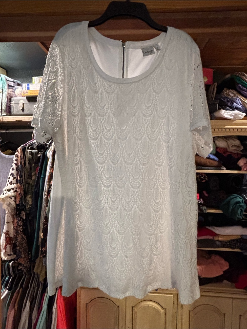 Kim Rogers White Lace Scoop Neck Tunic